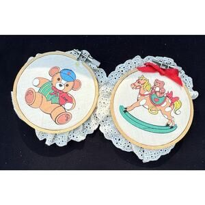 Vtg Giftco 1985 Heart Warmers Christmas Ornaments Hobby Horse & Teddy Bear -LO2